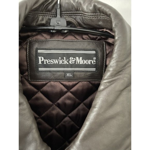 Preswick & Moore Long Jacket Unisex XL Brown Leather Quilted Drawstring Waist - Picture 2 of 7